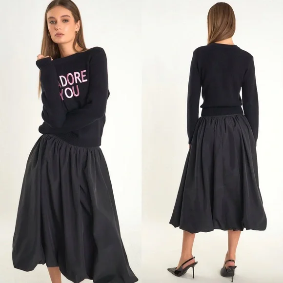 NWOT Endless Rose Black Bubble Midi Skirt - Picture 3 of 9